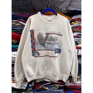 Vintage Danaggers Alaska Bald Eagle Trading Post Sweatshirt XL Cream Made in USA
